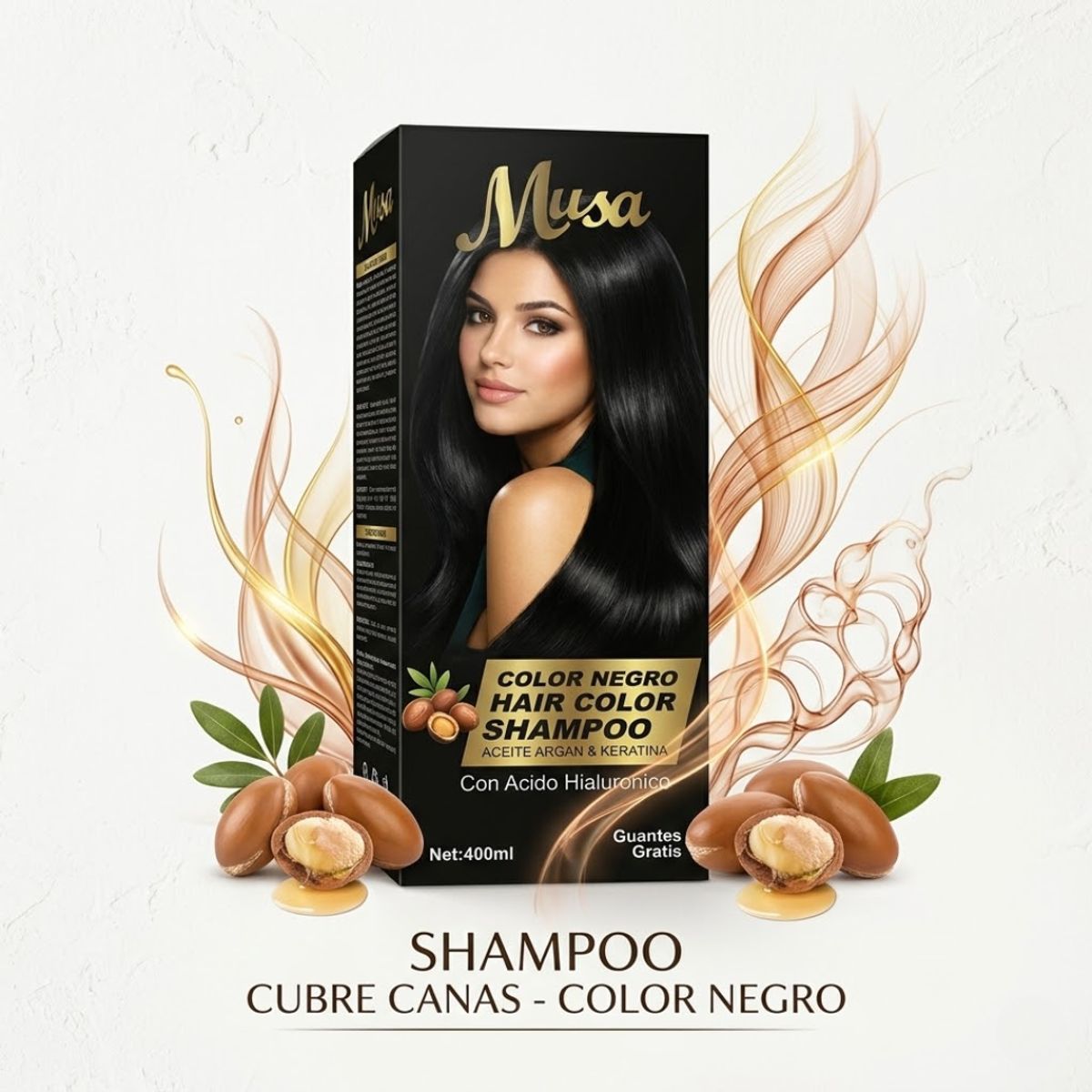 MUSA ACCESORIOS - Shampoo Tinte Negro Cubre Canas - Musa