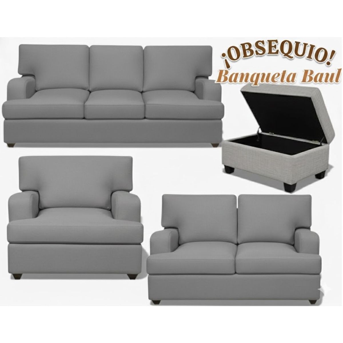Juego de Sala Rumi Plomo 321 + Banqueta Baul Regalo, marca GENERICO - Foto 2