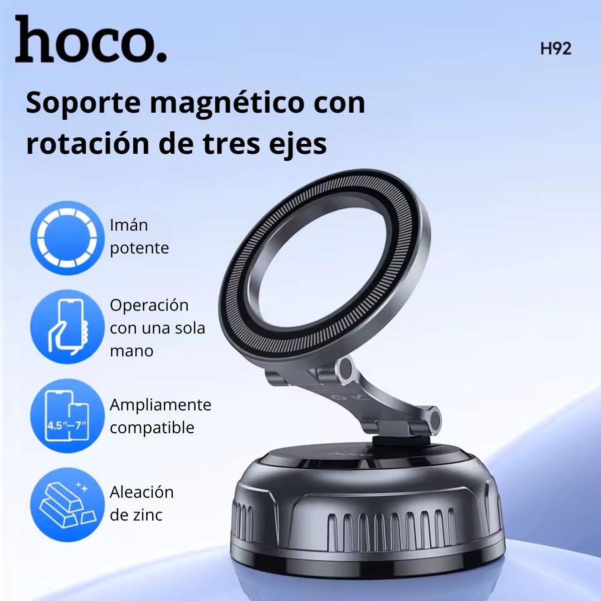 HOCO - Soporte Magnético para Celular Hoco H92 con Ventosa de Succión y Rotación 360° para Auto