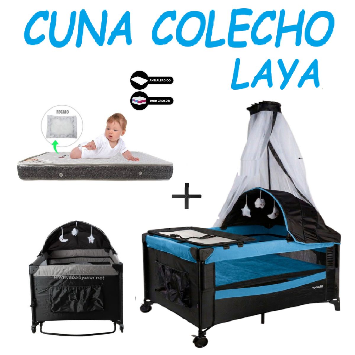 EBABY - Nueva Cuna Colecho Mecedora Laya EB760 Cochon Gris -Azul