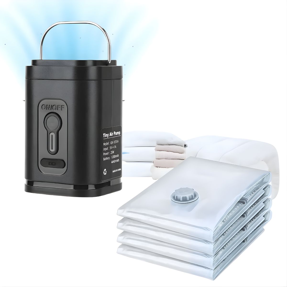 GENERICO - Combo 3 Bolsas Al Vacío Compresoras + Mini Bomba de Aire Electrica