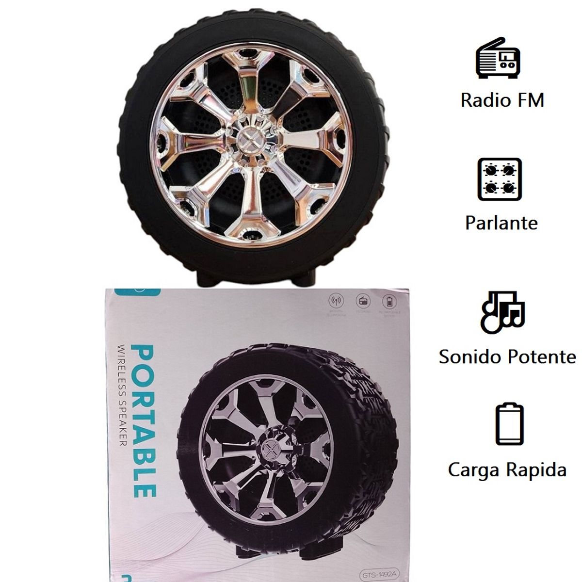 GENERICO - Parlante portatil con Bluetooth y Radio forma de llanta