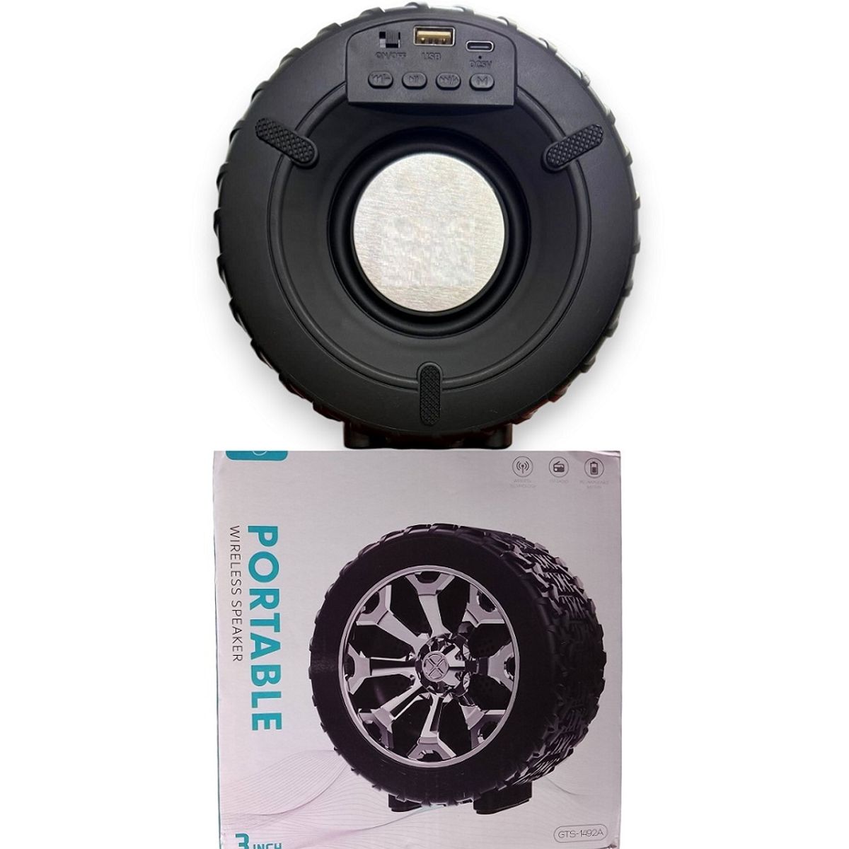 GENERICO - Parlante portatil con Bluetooth y Radio forma de llanta