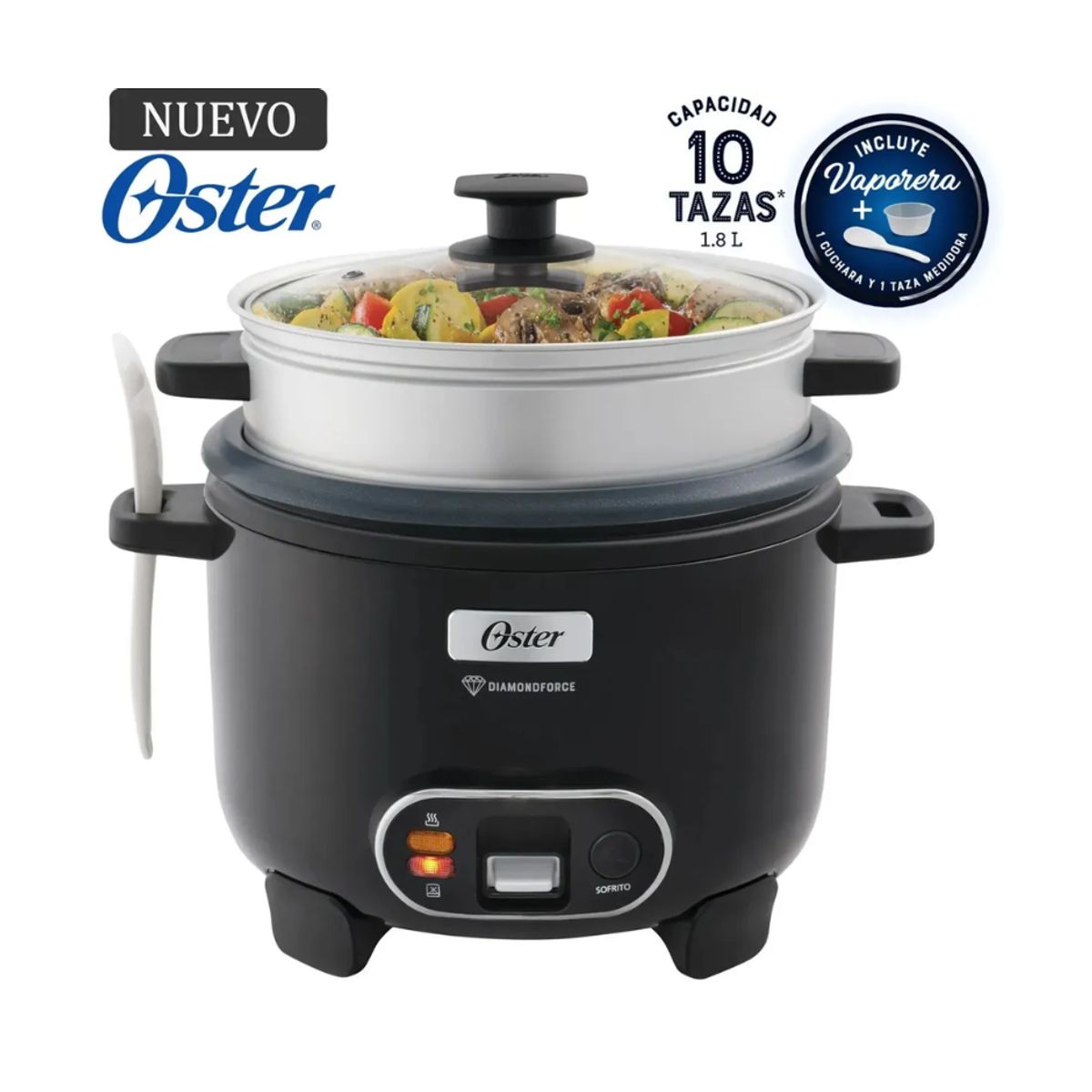 OSTER - Olla Arrocera Sofrito Vaporera DiamondForce Oster CKSTRC10DFBLK 10 Tz Negro