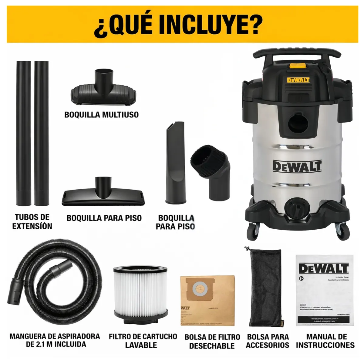 DEWALT - Aspiradora y sopladora de polvo y liquido 30 litros acero inoxidable DEWALT