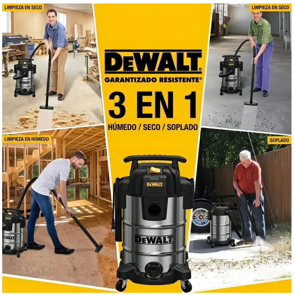 DEWALT - Aspiradora y sopladora de polvo y liquido 30 litros acero inoxidable DEWALT