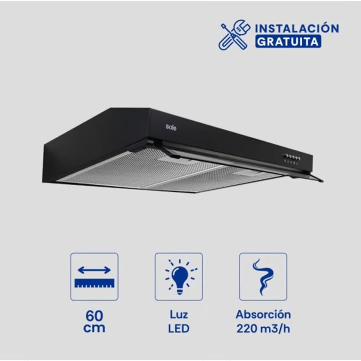 Sole - Campana Extractora Nyx Sole 60cm TURE96CO  Potente Succión