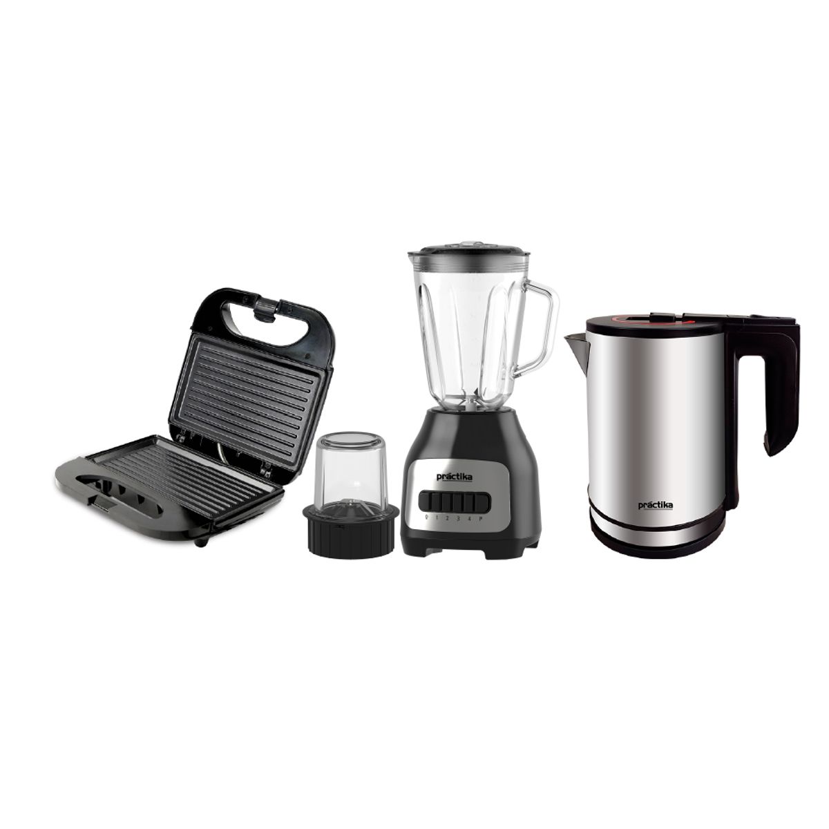 PRACTIKA - Tricombo Practika Licuadora Bl-600+Sandwichera Panini Grill +Hervidor Inox 18 Plus