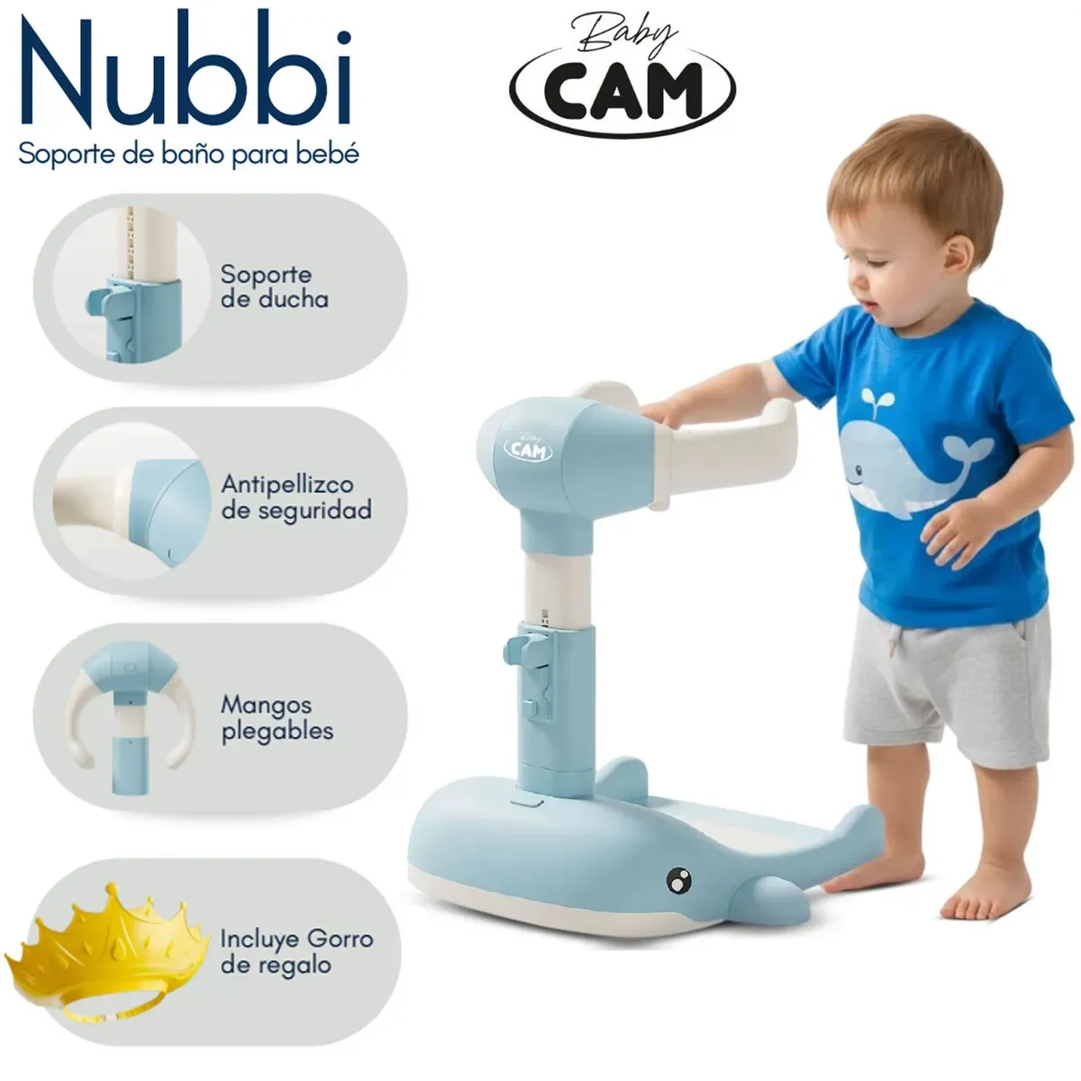 BABY CAM - Soporte de Baños para Bebés «NUBBI» Delfin Blue