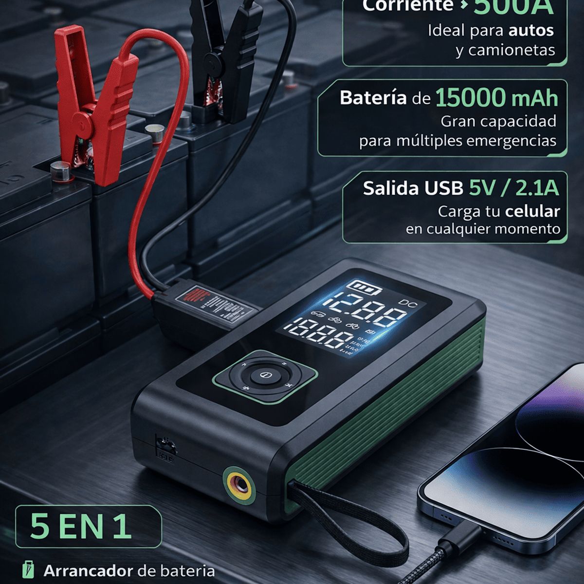 OEM - Arrancador de Batería 5 en 1 Linkmax Compresor 150 PSI Power Bank 15000 mAh  y Luz LED de Emergencia