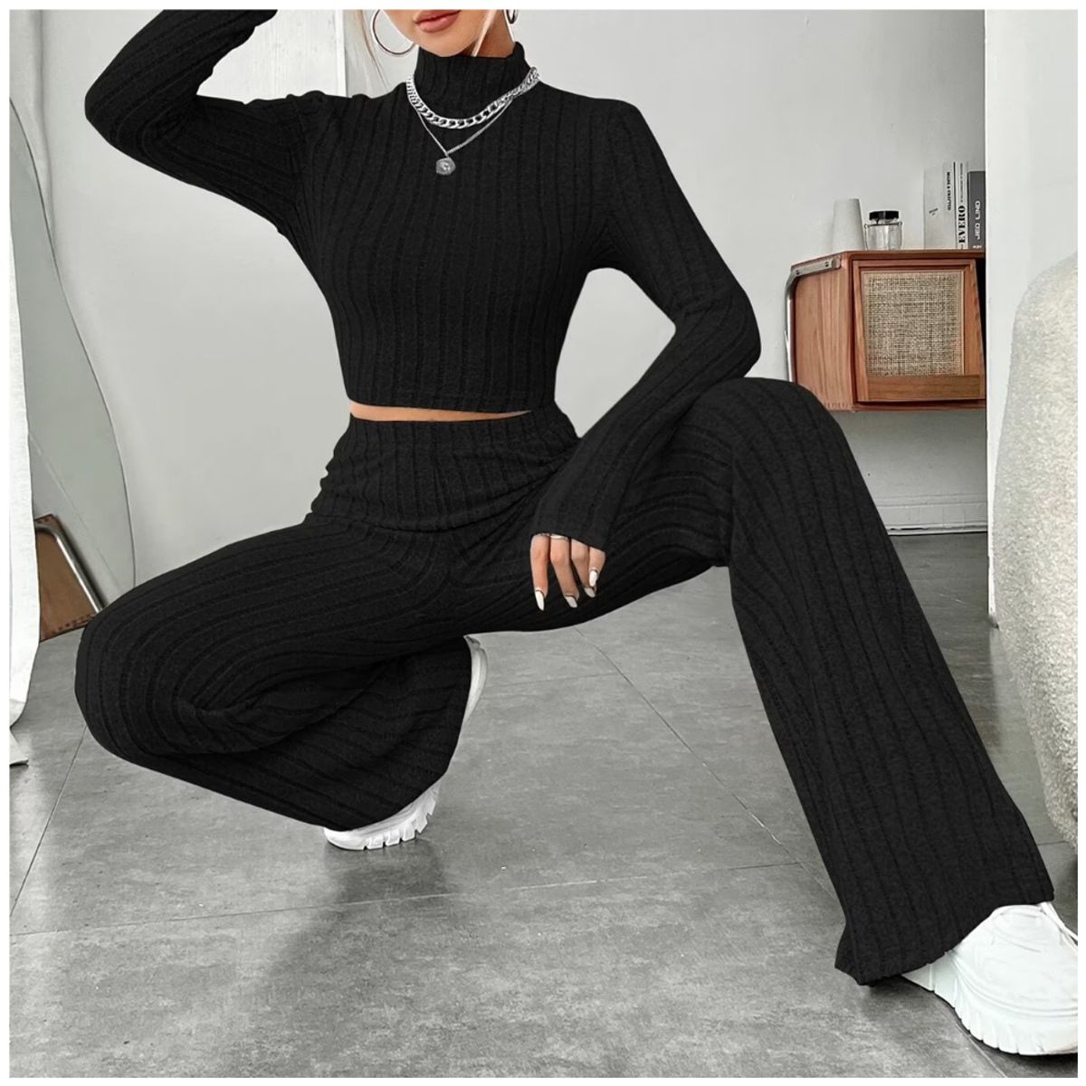 INSPIRA MARKET - Conjunto Tejito Acanalado 2 Piezas Top y Pantalon