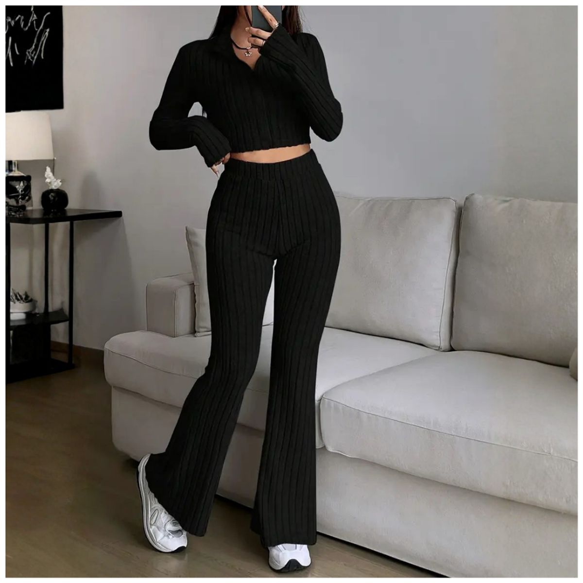 INSPIRA MARKET - Conjunto Tejito Acanalado 2 Piezas Top y Pantalon
