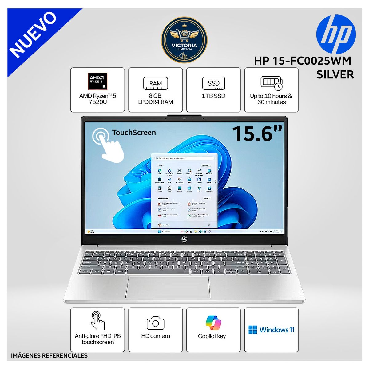 HP - Laptop HP 15-FC0025WM AMD RYZEN 5 7520U 1TB SSD 8GB RAM 15.6″ FHD TOUCHSCREEN WINDOWS 11 (CK3Q5UA#ABA)