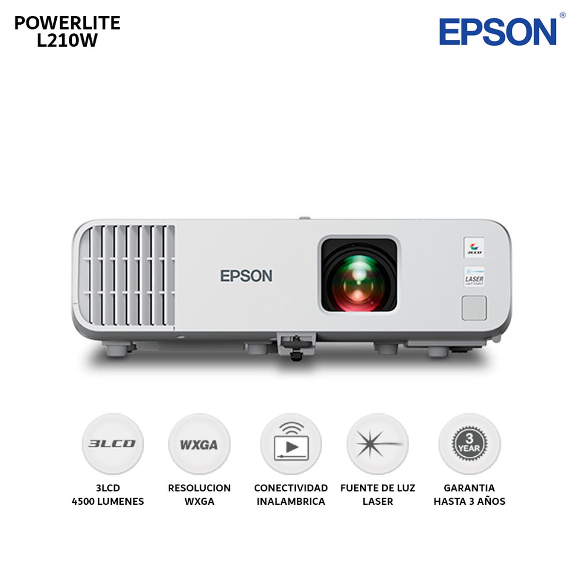 EPSON - Proyector Epson Láser Inalámbrico PowerLite L210W WXGA 3LCD - HA70A