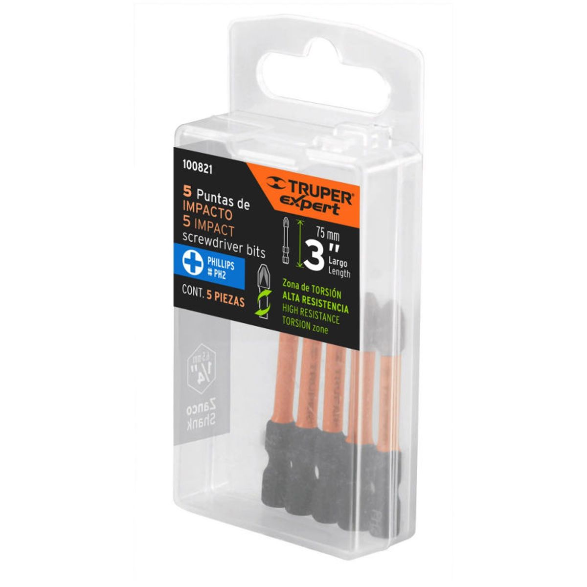 TRUPER - Estuche con 5 puntas de cruz PH2 de impacto largo 3, TRUPER - 100821