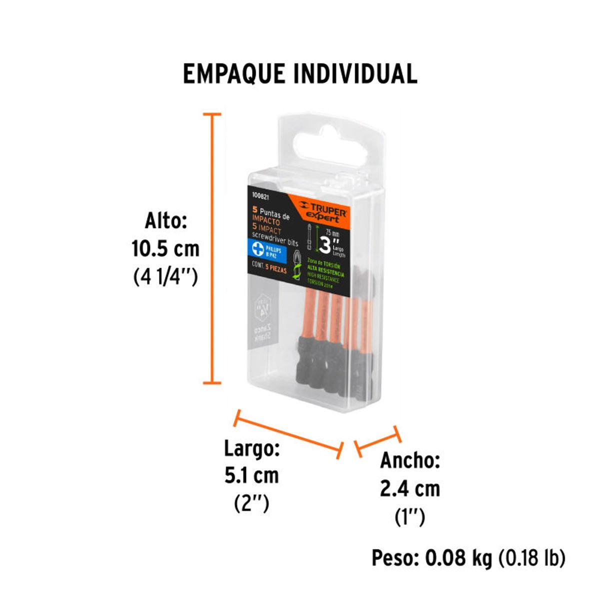 TRUPER - Estuche con 5 puntas de cruz PH2 de impacto largo 3, TRUPER - 100821