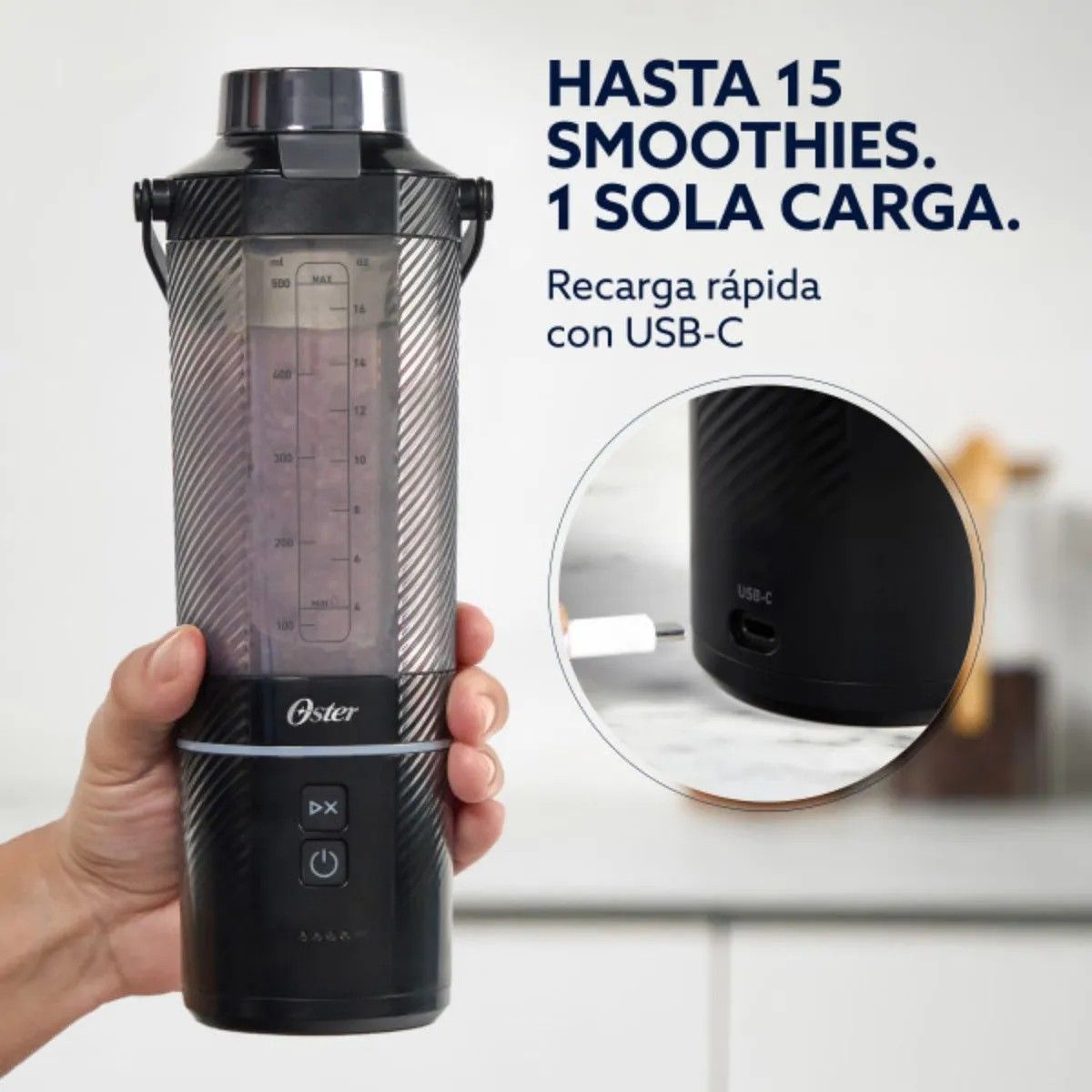 OSTER - Licuadora Oster Portátil GoMAX 500 ml Negro Recargable 100 Watts BLSTGFP-B20-000 (Nuevo Modelo)