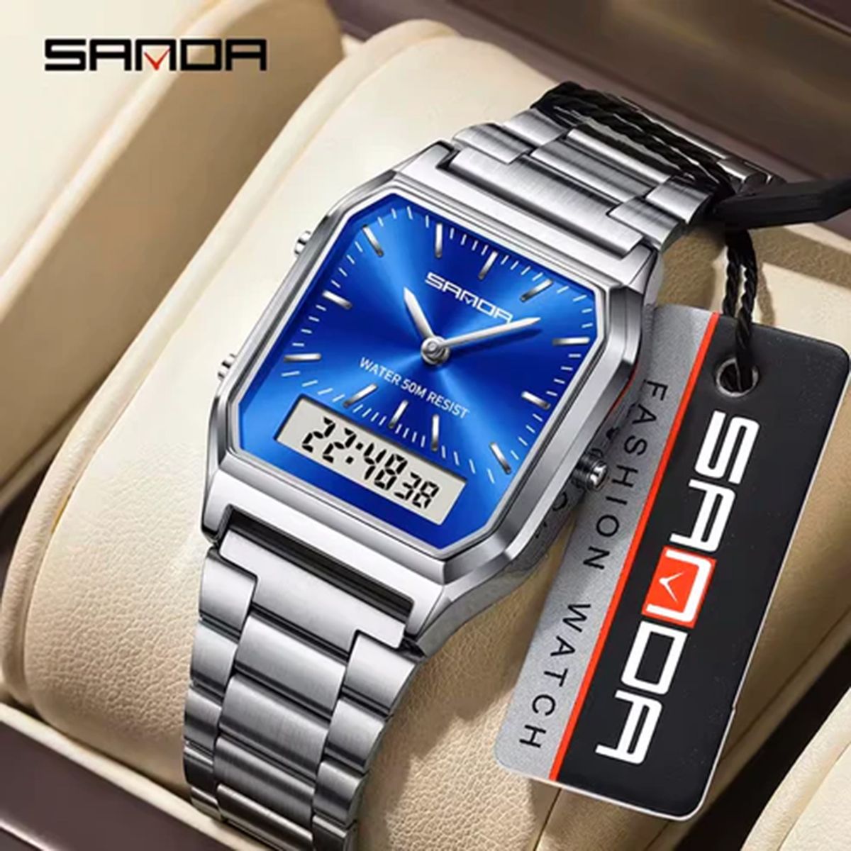 SANDA - RELOJ SANDA 747 / 6126 ORIGINAL PLATEADO/AZUL CUARZO/DIGITAL - SAN-144