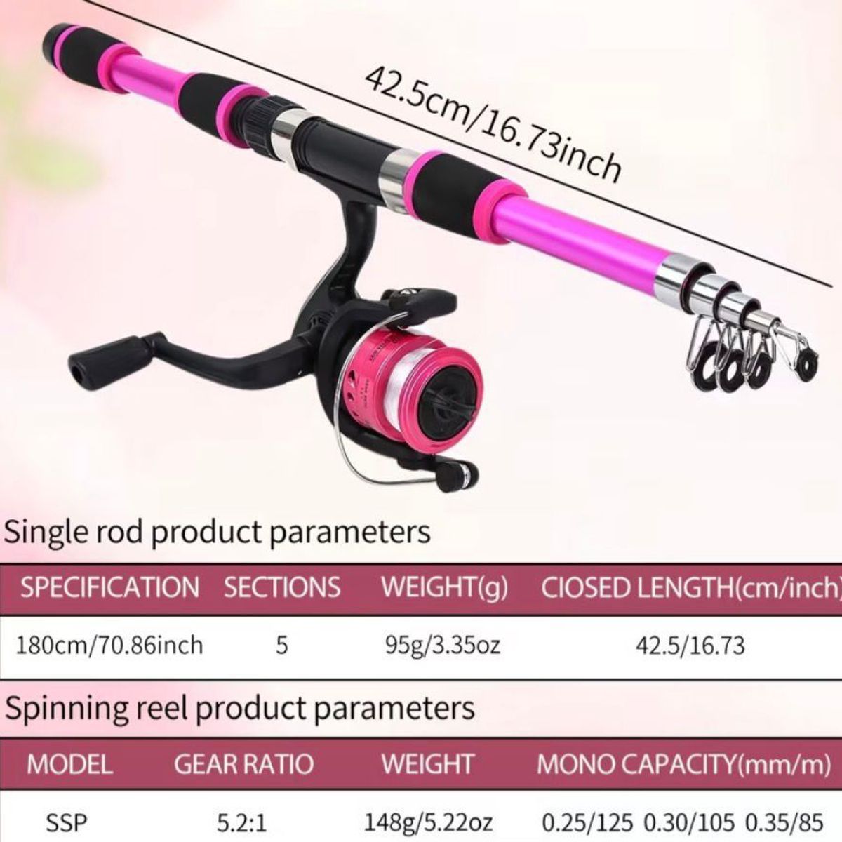 CAÑA  PESCA PESCAR CON SEÑUELOS FISHING ROSA, marca GENERICO - Foto 2