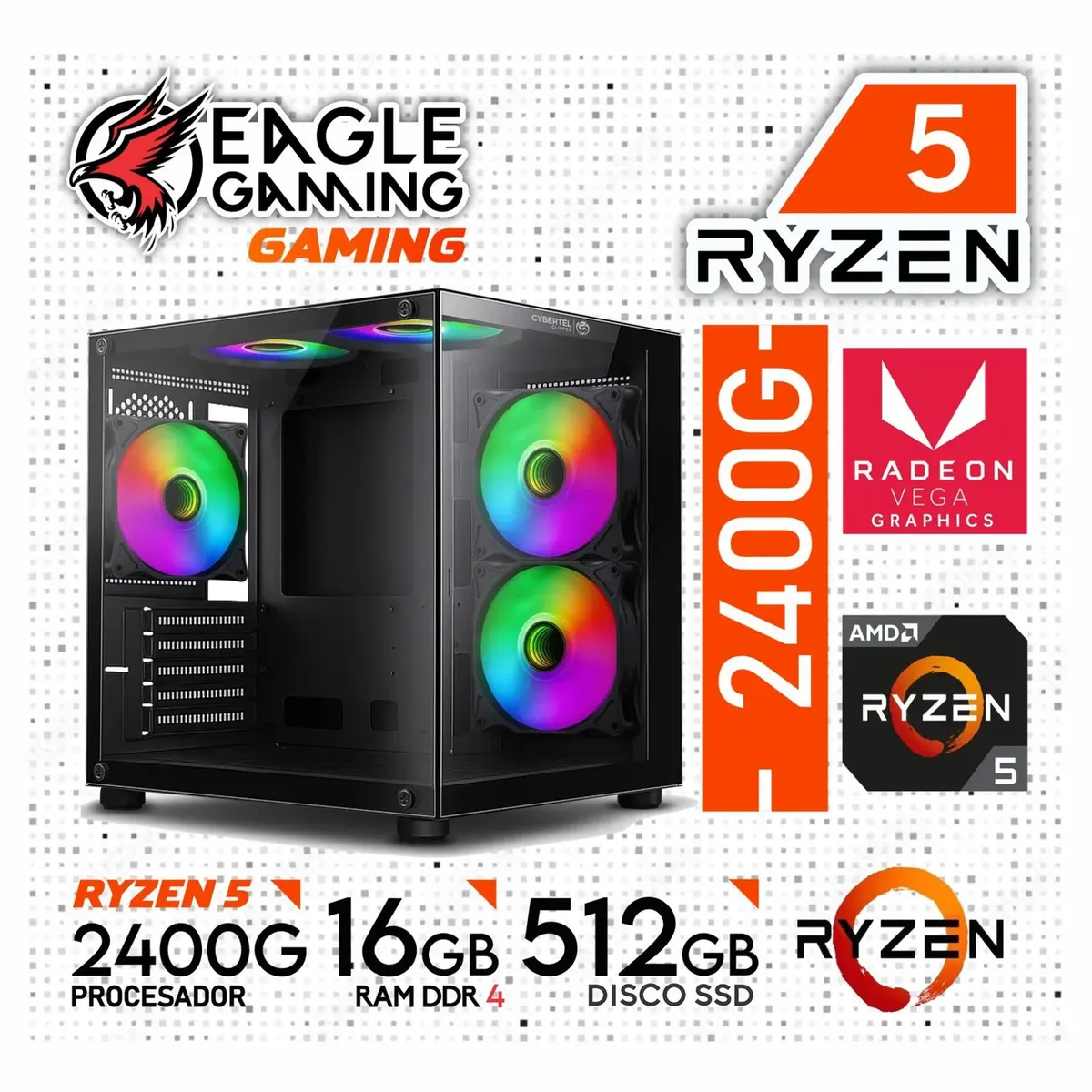 AMD - COMPUTADORA PC RYZEN 5 2400G RAM 16GB + SSD 500GB + GRAFICA VEGA 11 2GB.