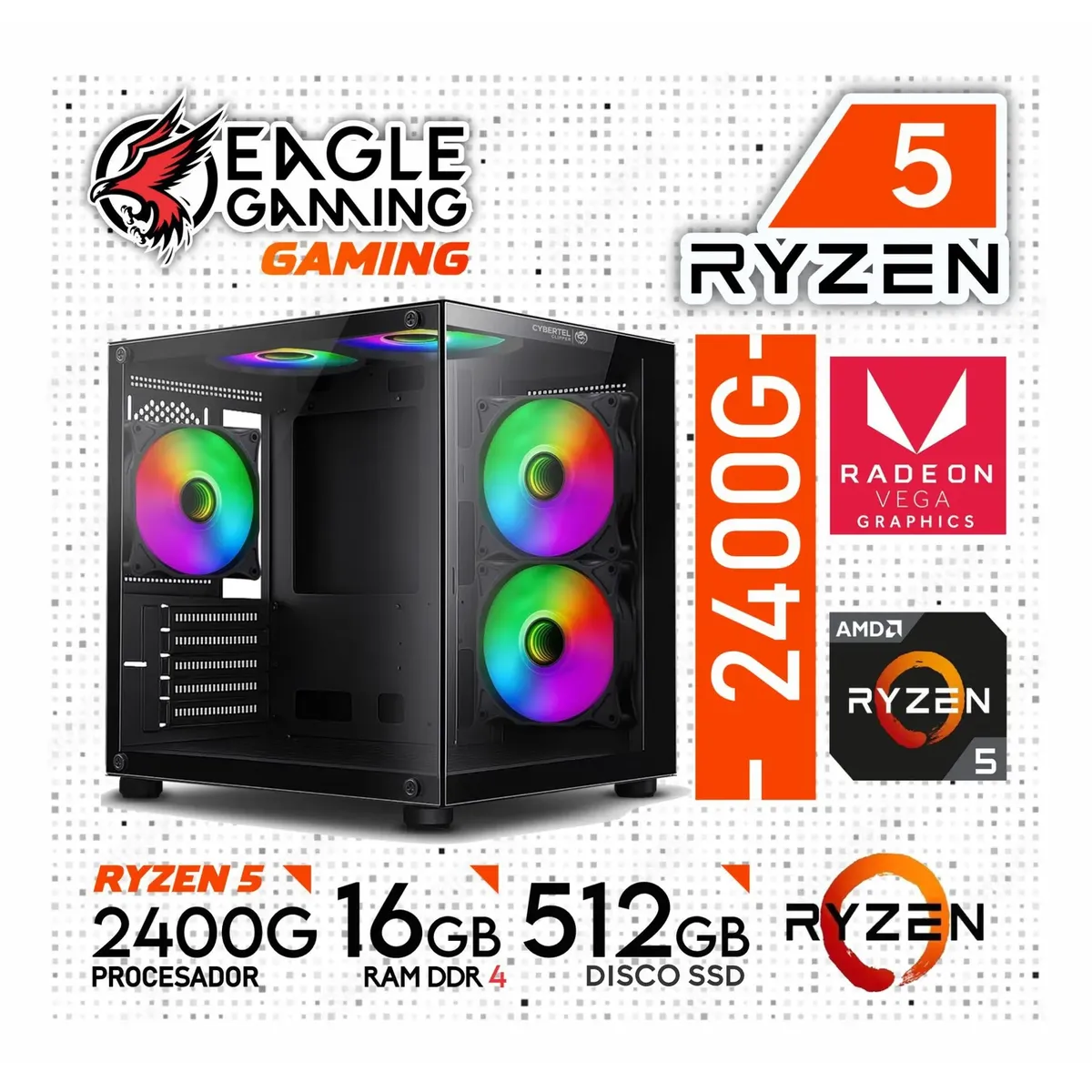 AMD - COMPUTADORA PC RYZEN 5 2400G RAM 16GB + SSD 500GB + GRAFICA VEGA 11 2GB.