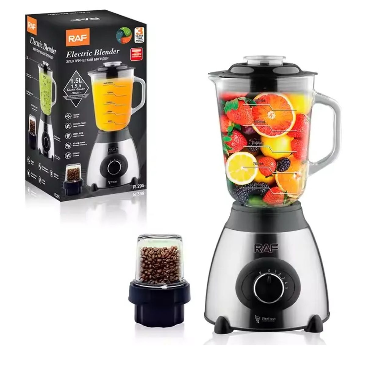 RAFF - Licuadora Raf 1000w Con Molinillo 5 Velocidades