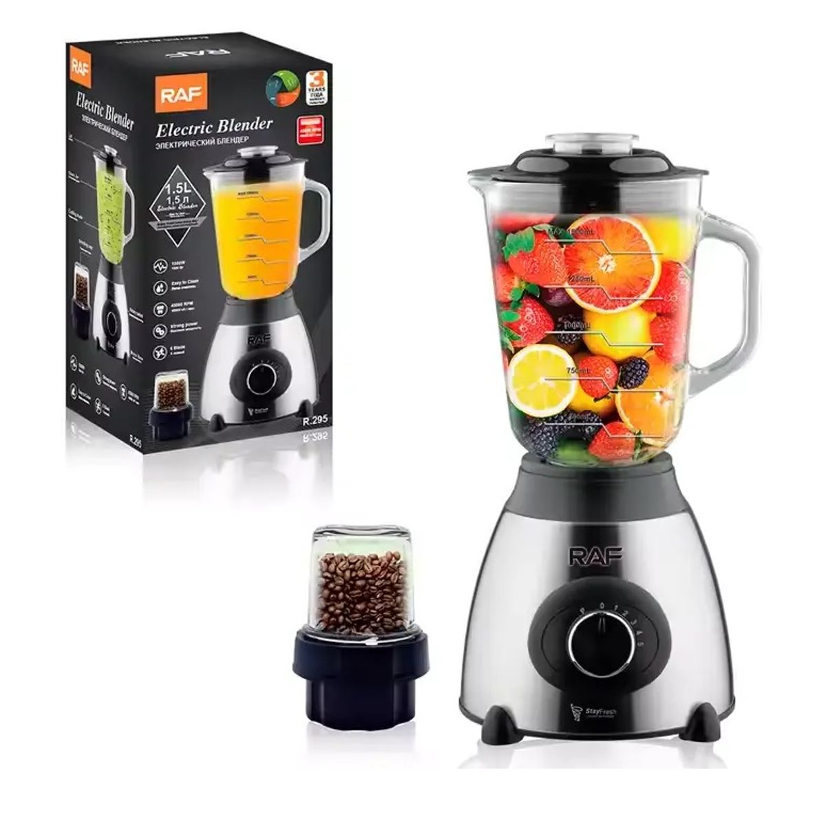 RAFF - Licuadora Raf 1000w Con Molinillo 5 Velocidades
