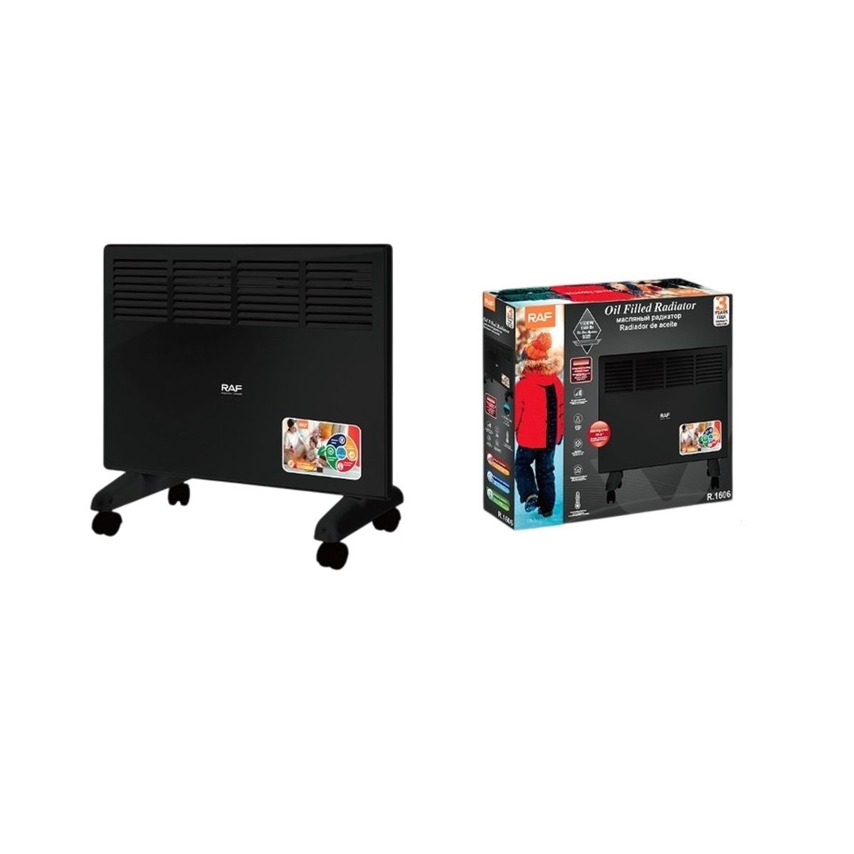 RAFF - Convector Raf 1500 W Con Termostato Negro Calefactor Radiador