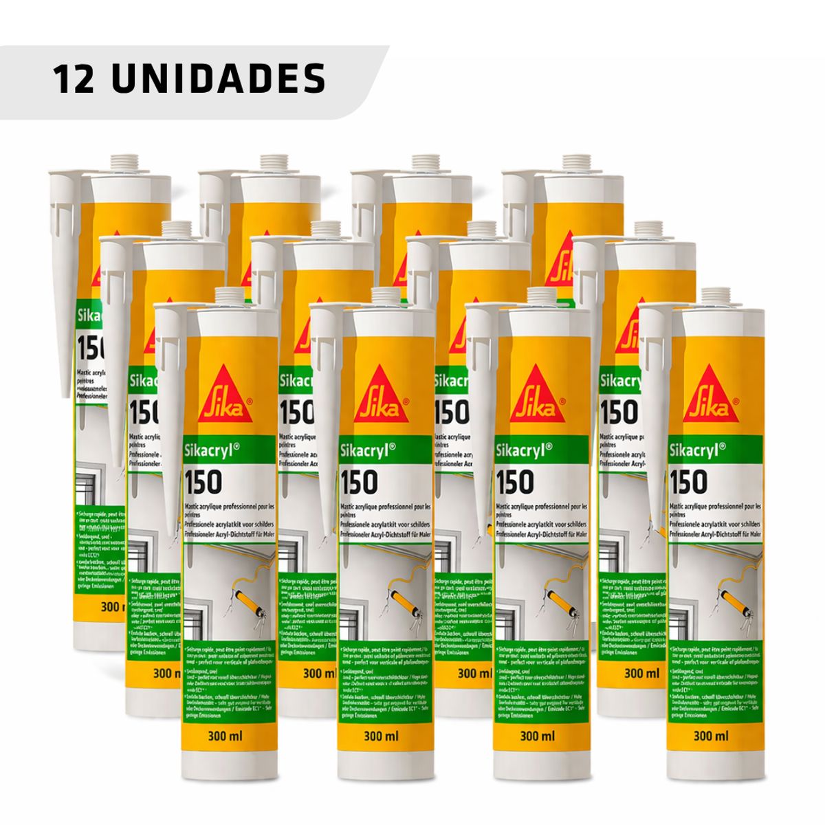SIKA - Pack de 12 unidades de Sikacryl 150 Blanco 300 ml/ sellador acrílico para juntas en interiores