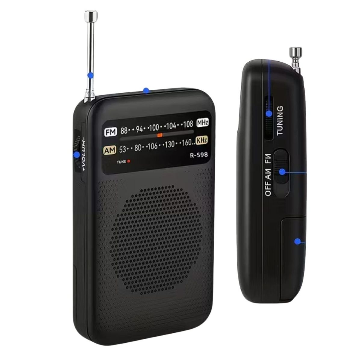 GENERICO - Radio Portátil AM FM con Altavoces Estéreo