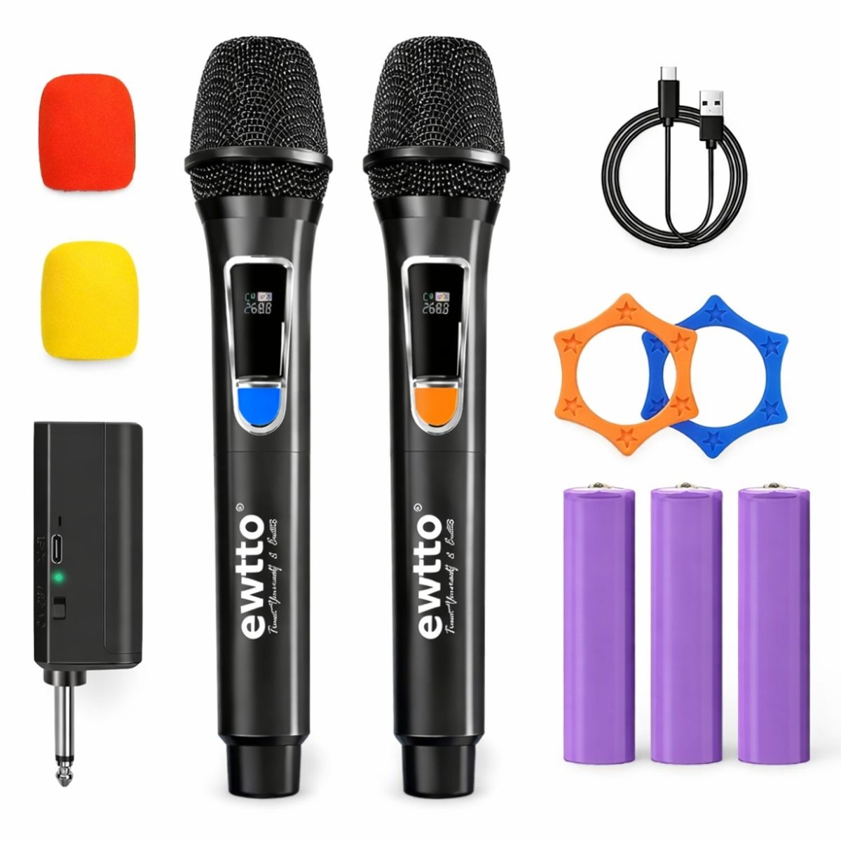 EWTTO - Micrófono Inalámbrico Doble 2.4GHz con Receptor para Karaoke y Eventos