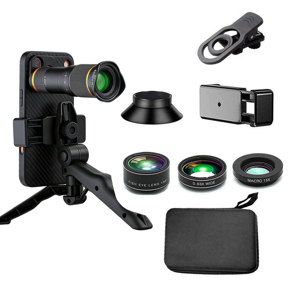 PUREPOWER - 4 EN 1 lentes de cámara para teléfono celular,32x teleobjetivo y 0.63 gran angular,198°Fisheye 2X