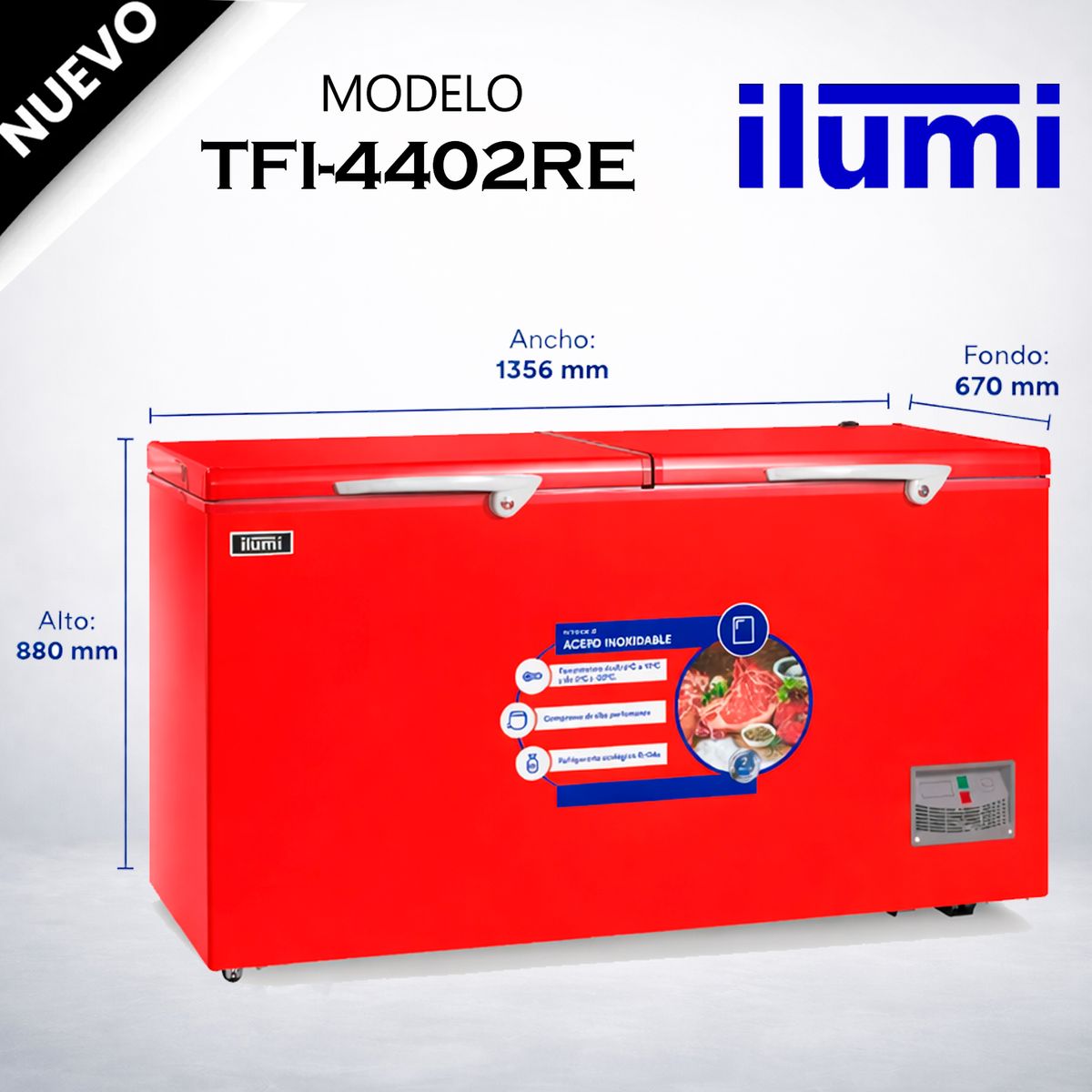 ILUMI - TFI-4402RE - Congelador Horizontal 440Lt Rojo Ilumi