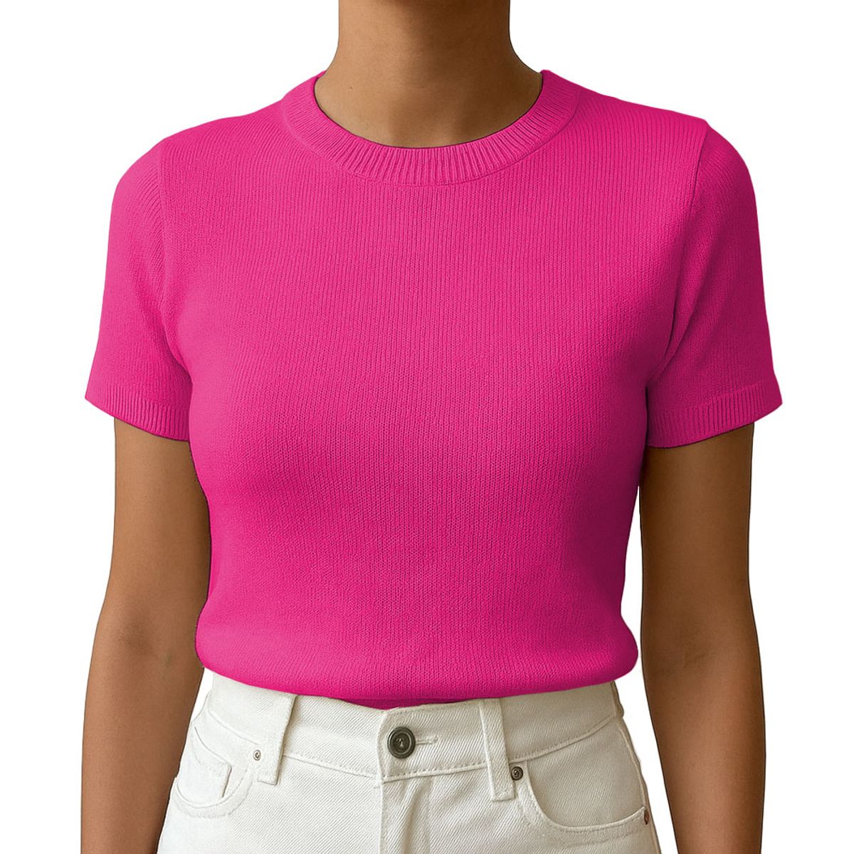 GENERICO - Polo Mujer Manga Corta Color Entero Hilo Tacto Algodon Day362G-18 Color Fucsia
