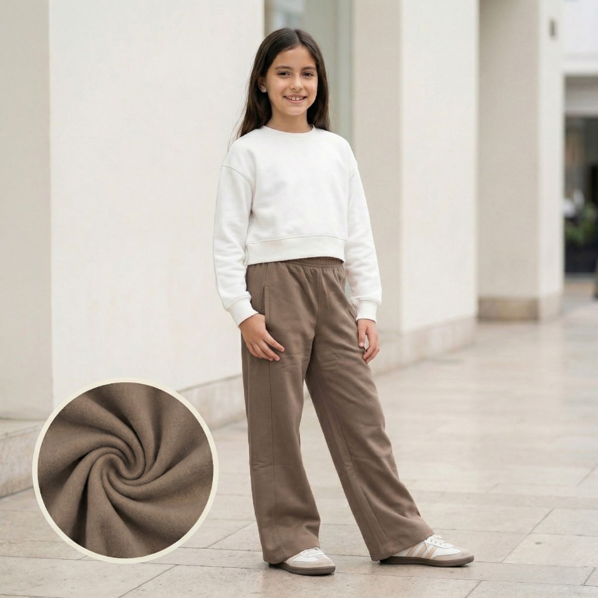 GENERICO - Pantalón Palazzo Wide Leg French Terry Niña Cocoa - Angela Kids
