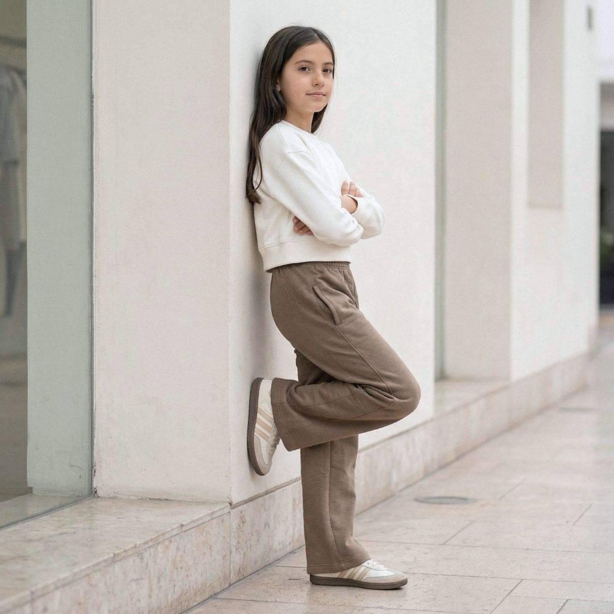 GENERICO - Pantalón Palazzo Wide Leg French Terry Niña Cocoa - Angela Kids