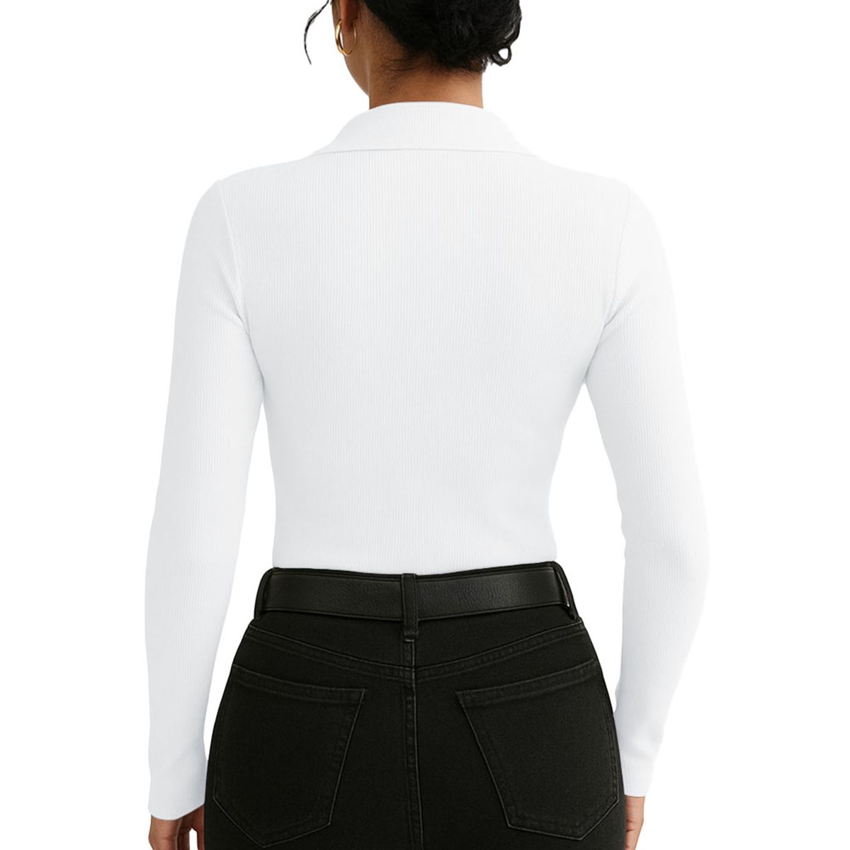 GENERICO - Polo Mujer Camisero Manga Larga Aca 716 Fab-19 Rib Grueso Color Perla