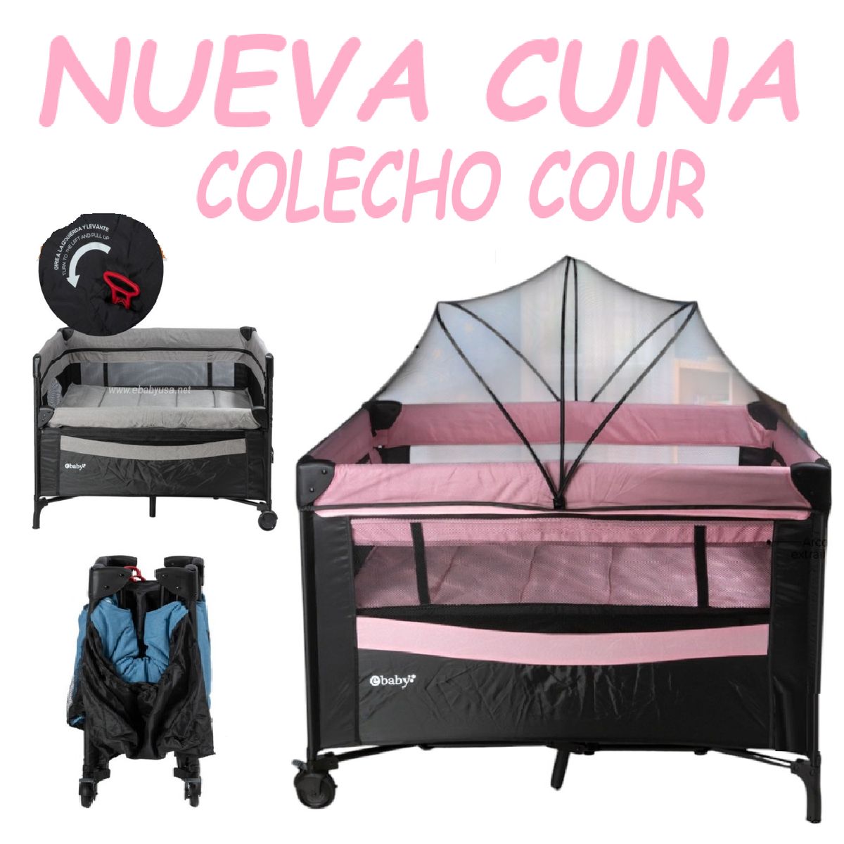 EBABY - Nueva Cuna Colecho Cour Ebaby EB761-Rosa