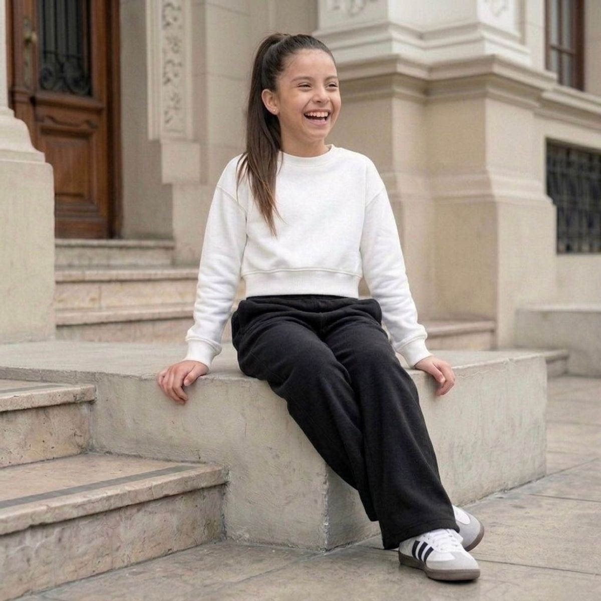 GENERICO - Pantalón Palazzo Niña French Terry Negro Algodón - Angela Kids