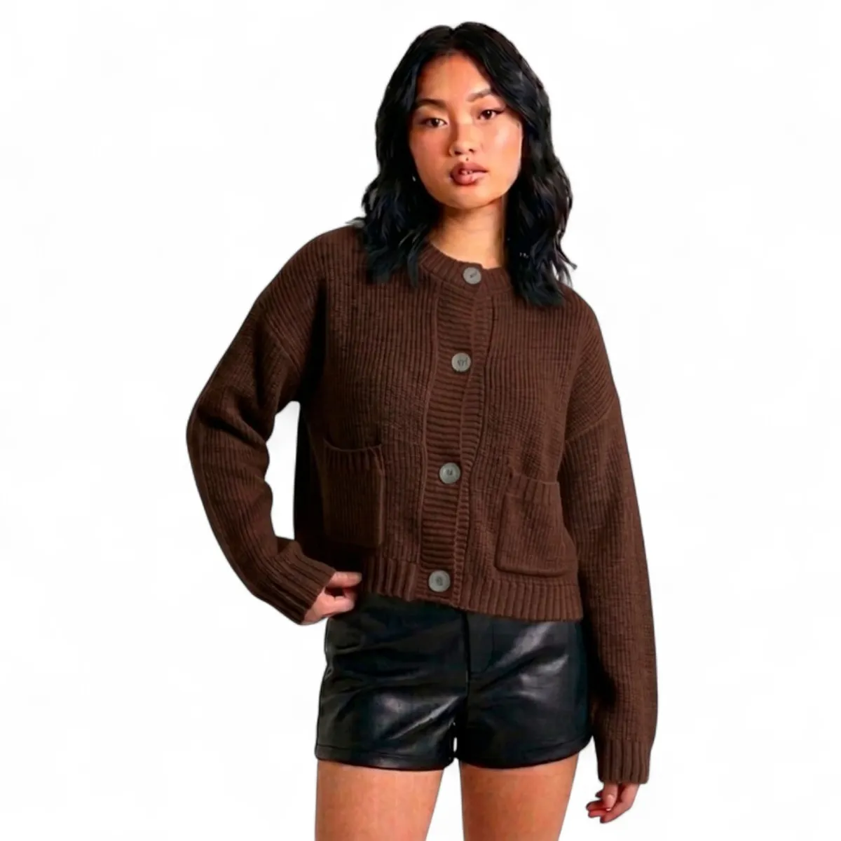 GENERICO - Cardigan Mujer Casual Botones Mlarga Hilo De Algodon 359G-30 Color Marron
