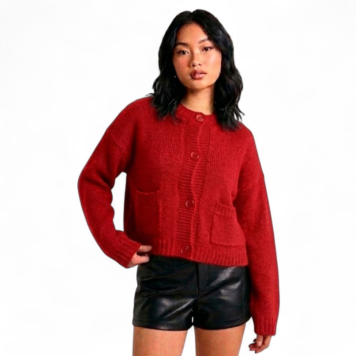 GENERICO - Cardigan Mujer Casual Botones Mlarga Hilo De Algodon 359G-30 Color Rojo