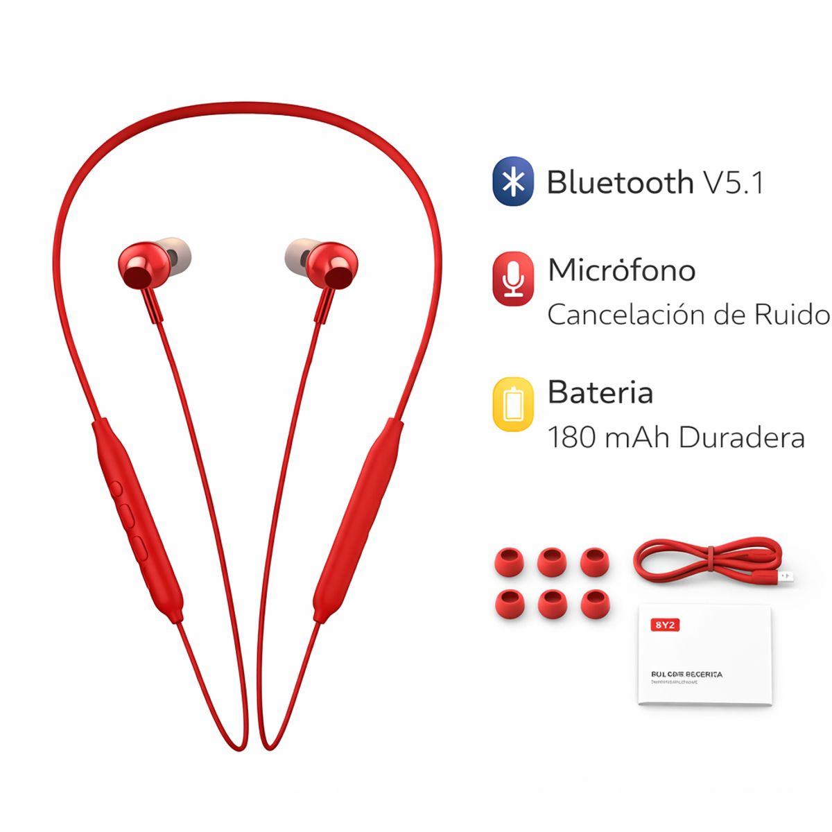 GENERICO - Audífonos Bluetooth B10 BYZ con Sujetador Rojo