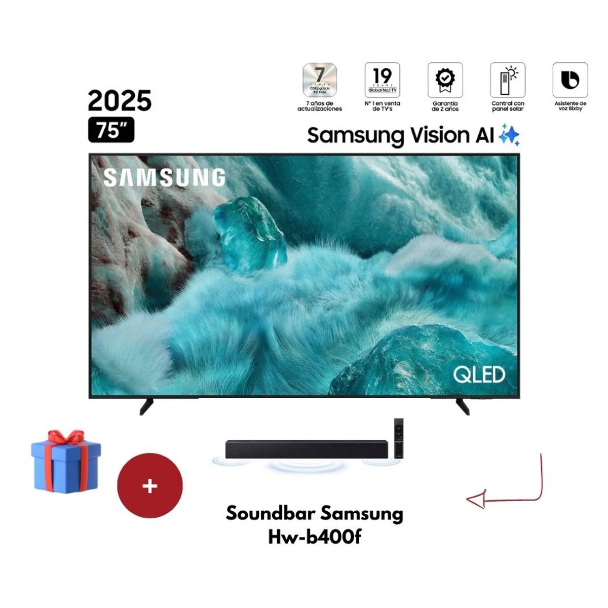 SAMSUNG - SAMSUNG 75 QLED Q7F Vision AI Smart TV 2025 cn Soundbar Samsung Hw-b400f