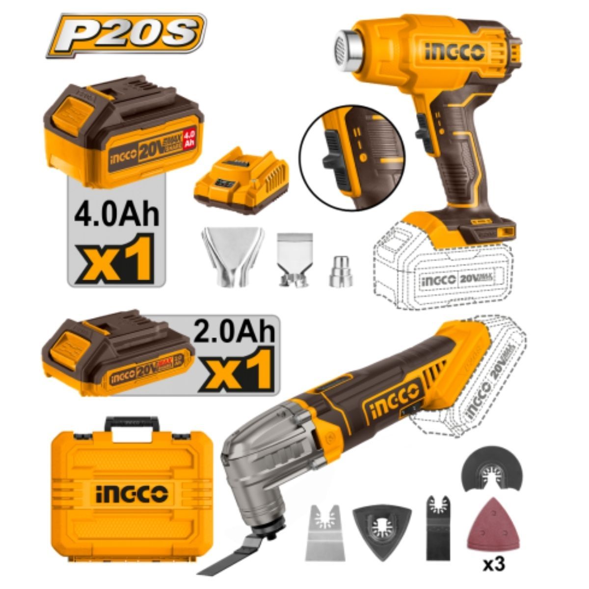 INGCO - Pistola De Calor + Multiherramienta Ingco Cosli230703 20V