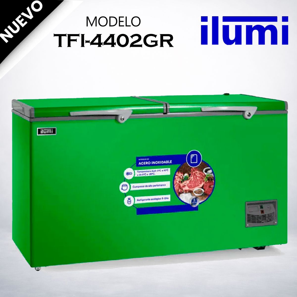 Ilumi - TFI-4402GR - Congelador Horizontal 440Lt Verde Ilumi