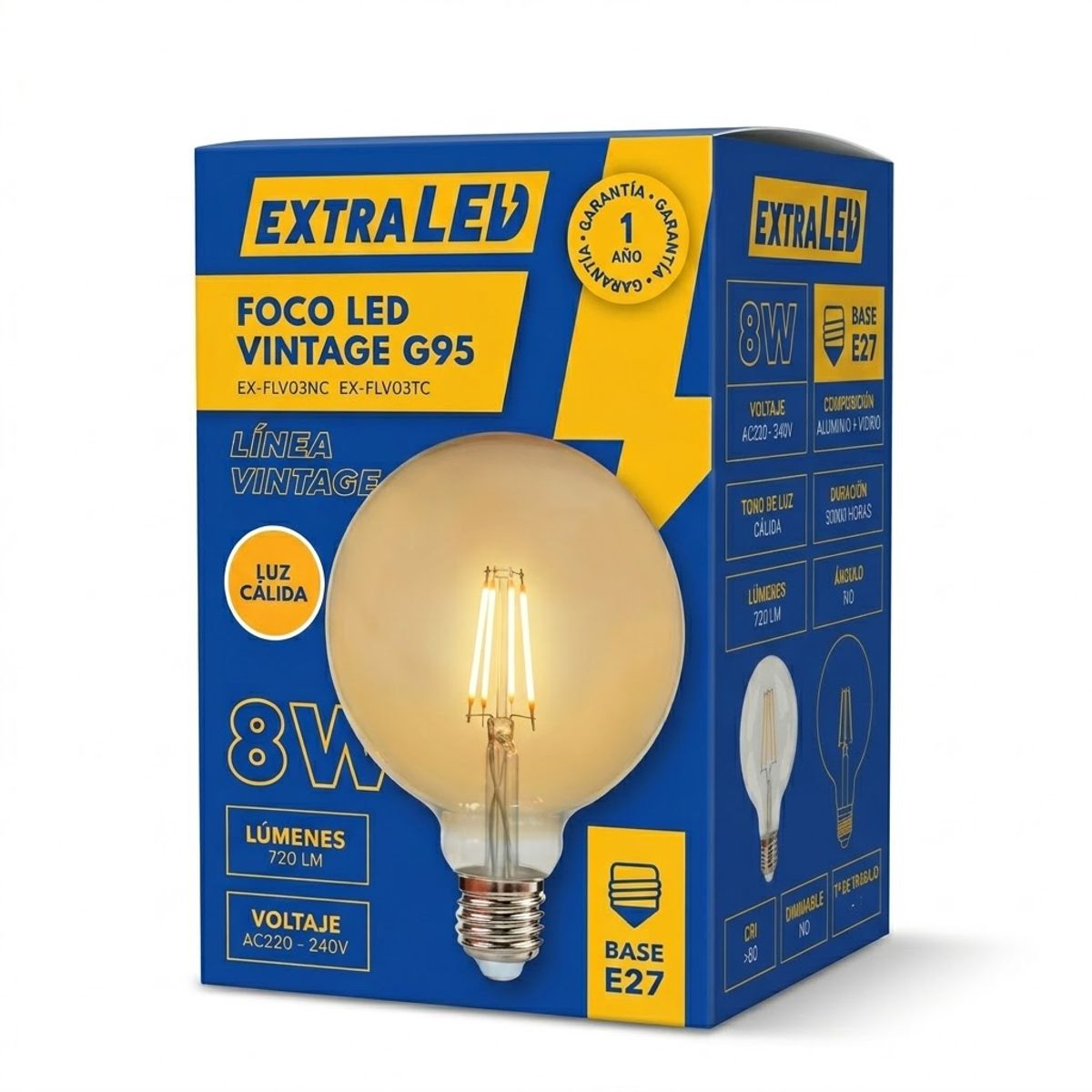 Foco LED G95 Bola G95 Vintage 8W E27 Luz Cálida EXTRALED, marca EXTRALED - Foto Principal
