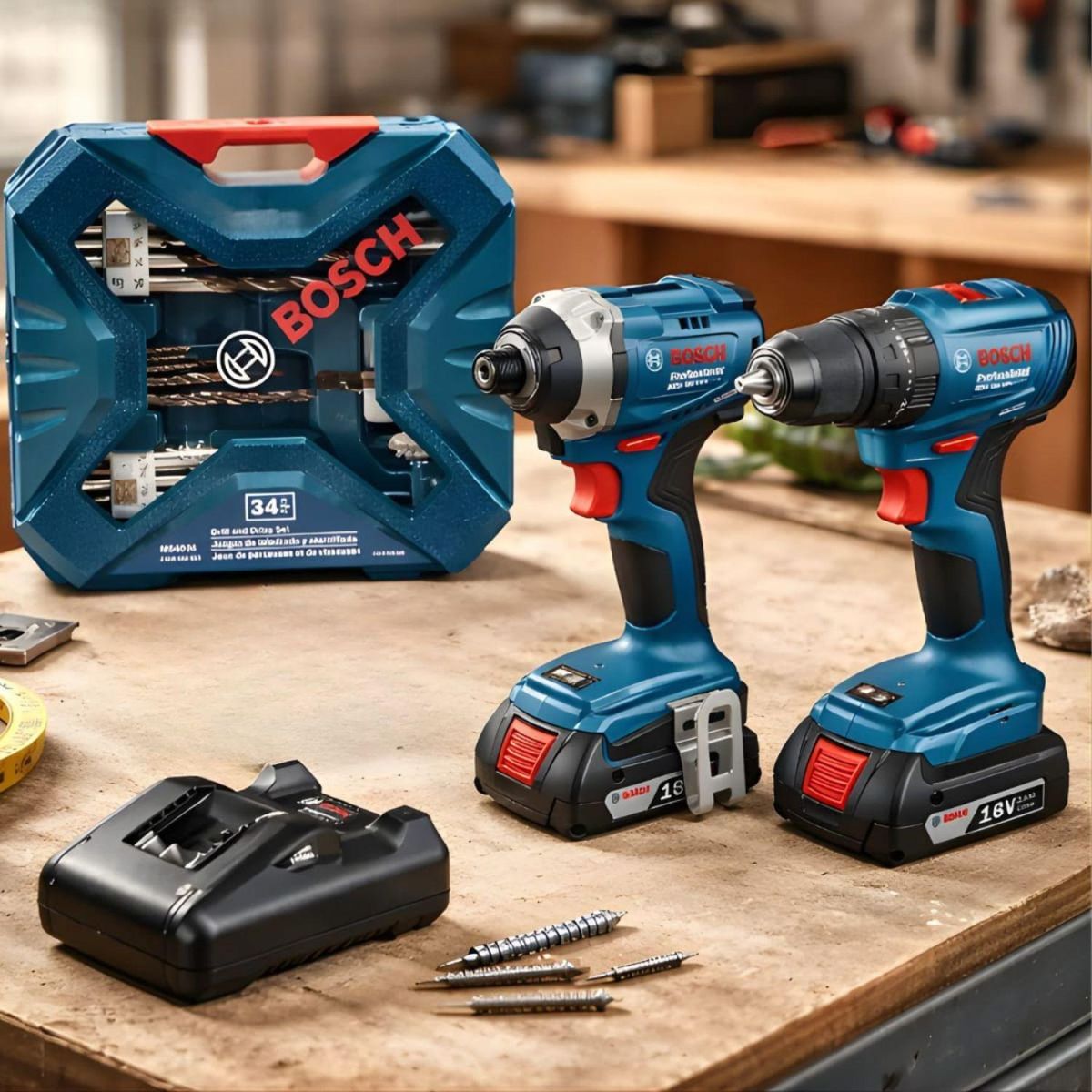 BOSCH - Taladro GSB 185-LI + Atornillador GDR 18V-215 + 34pz Bosch