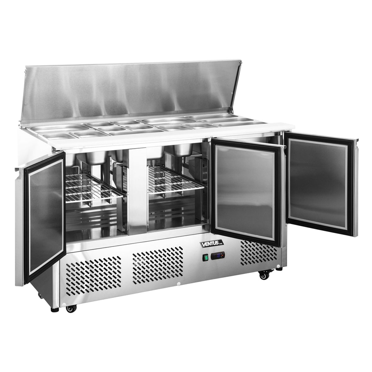 VENTUS - Mesa Ensaladera Acerada Inoxidable de 3 puertas