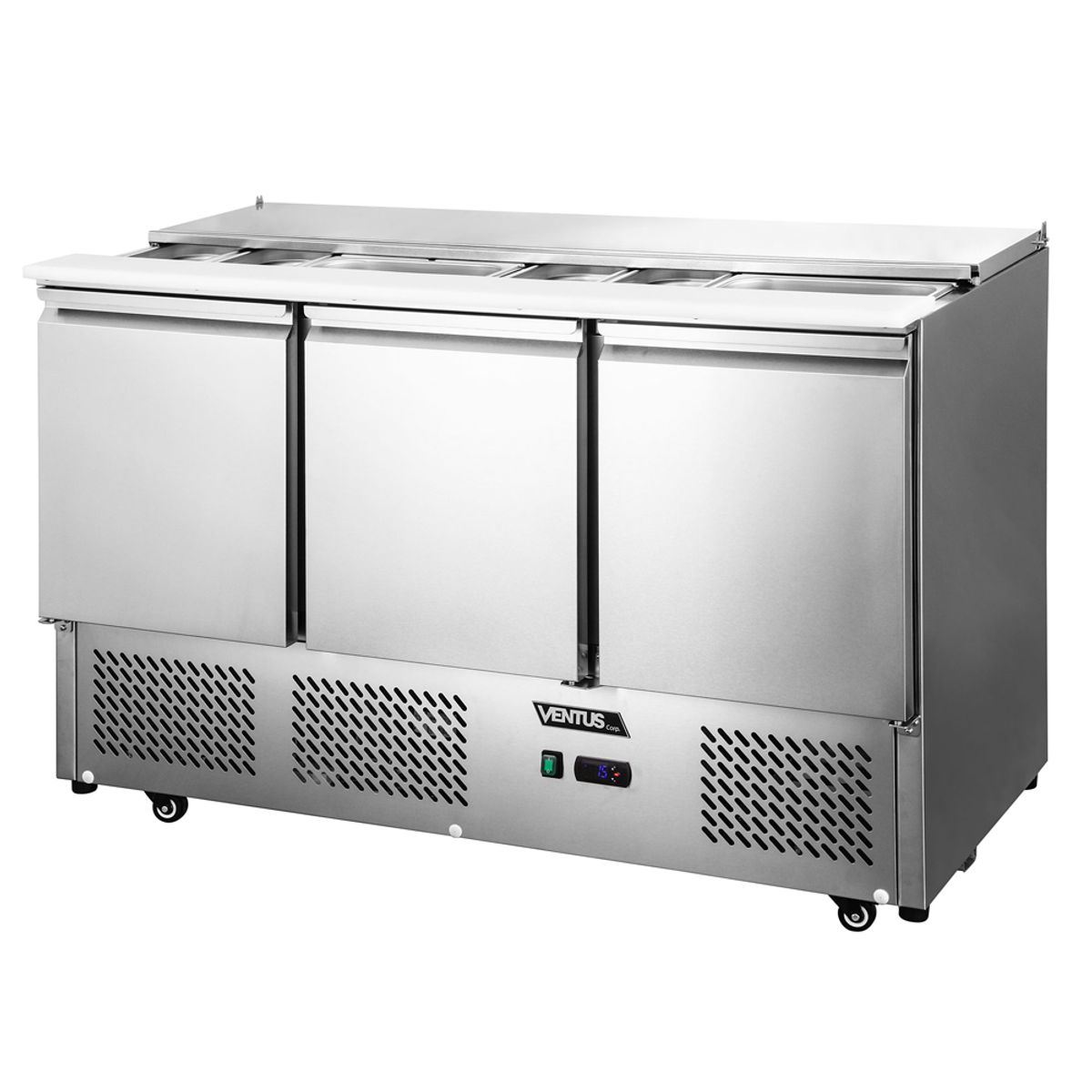 VENTUS - Mesa Ensaladera Acerada Inoxidable de 3 puertas