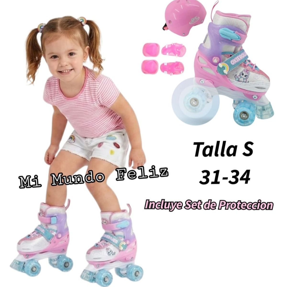OXIEPRO - Patines para Niños Niñas Unicornio Regulables Talla S con Set Proteccion